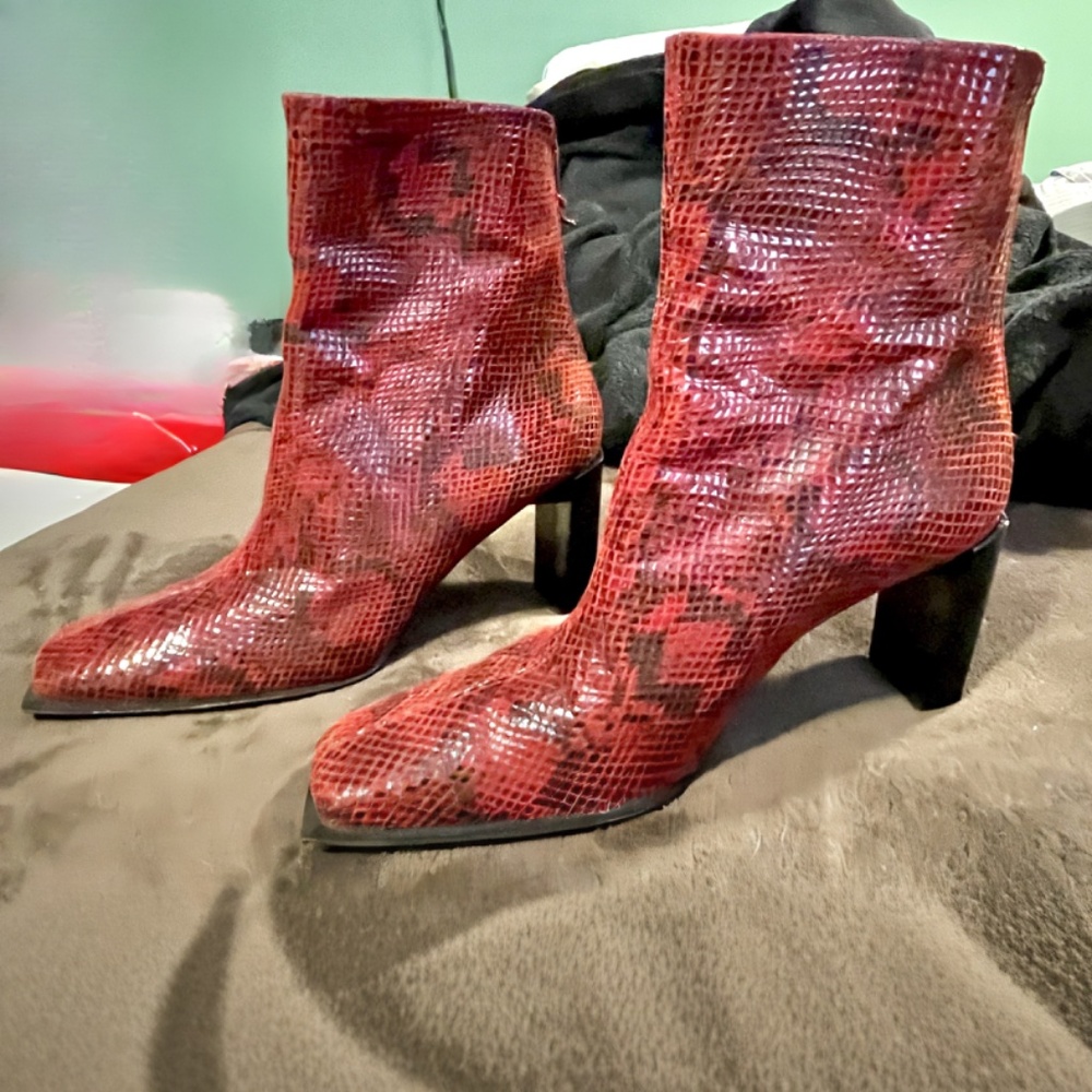 Stuart Weitzman Red Snakeskin Boots - NEW / NEVER USED